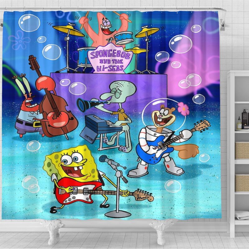 Spongebob Squarepants Rock Music Bathroom Set - Shower Curtain Set BRS110