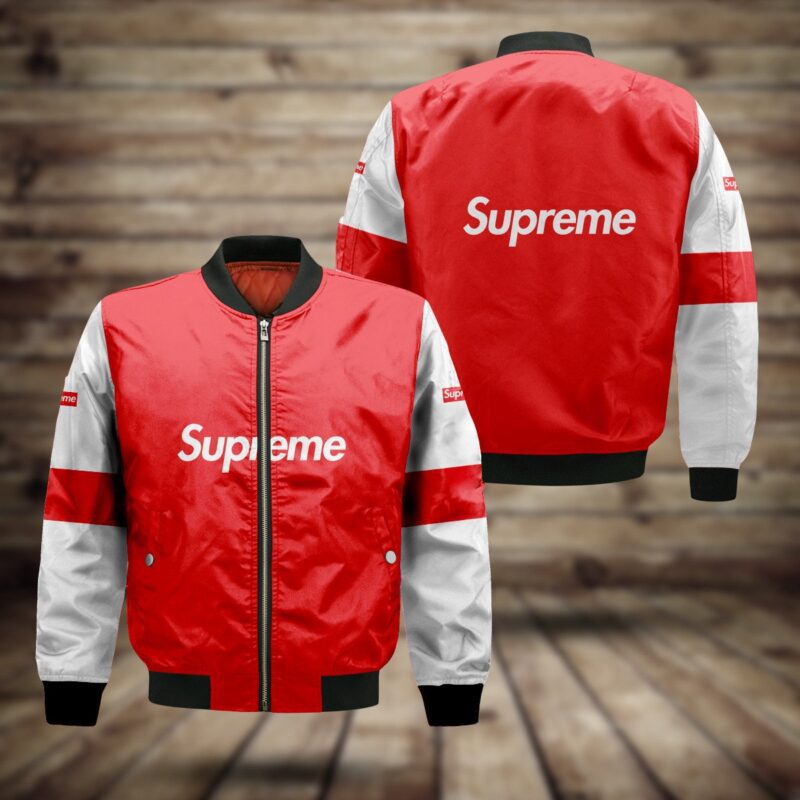 Supreme Logo Red White Luxury Brand Bomber Jacket BJ04455