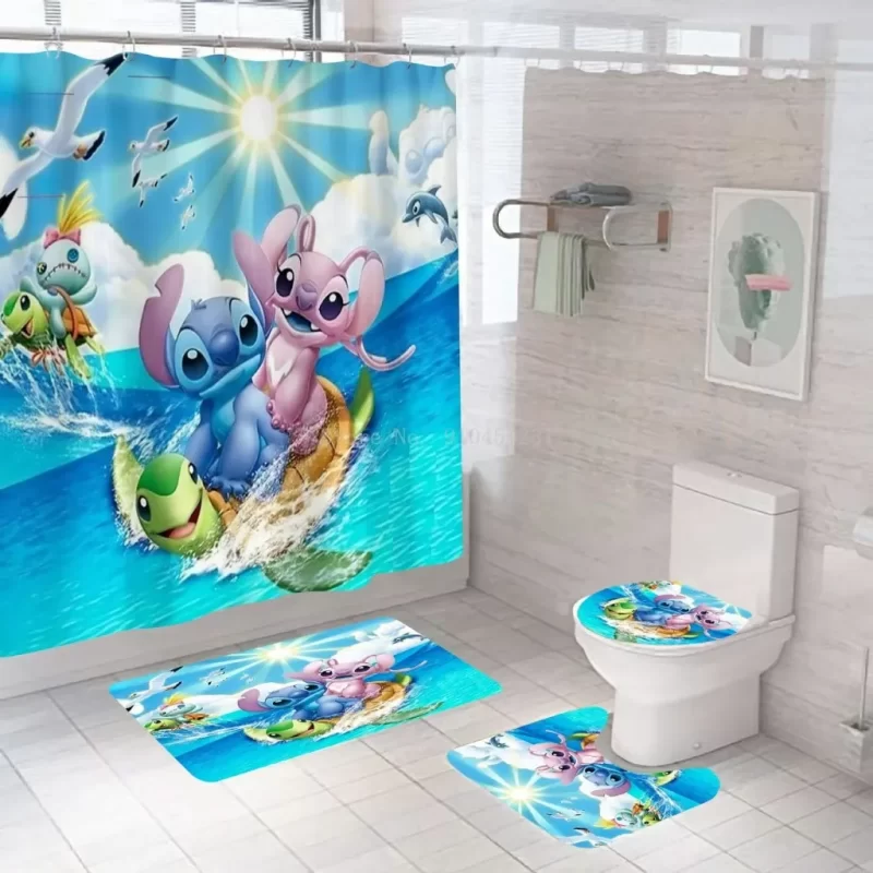 Waterproof Shower Curtain Cartoon Stitch In Love - Shower Curtain. BRS395