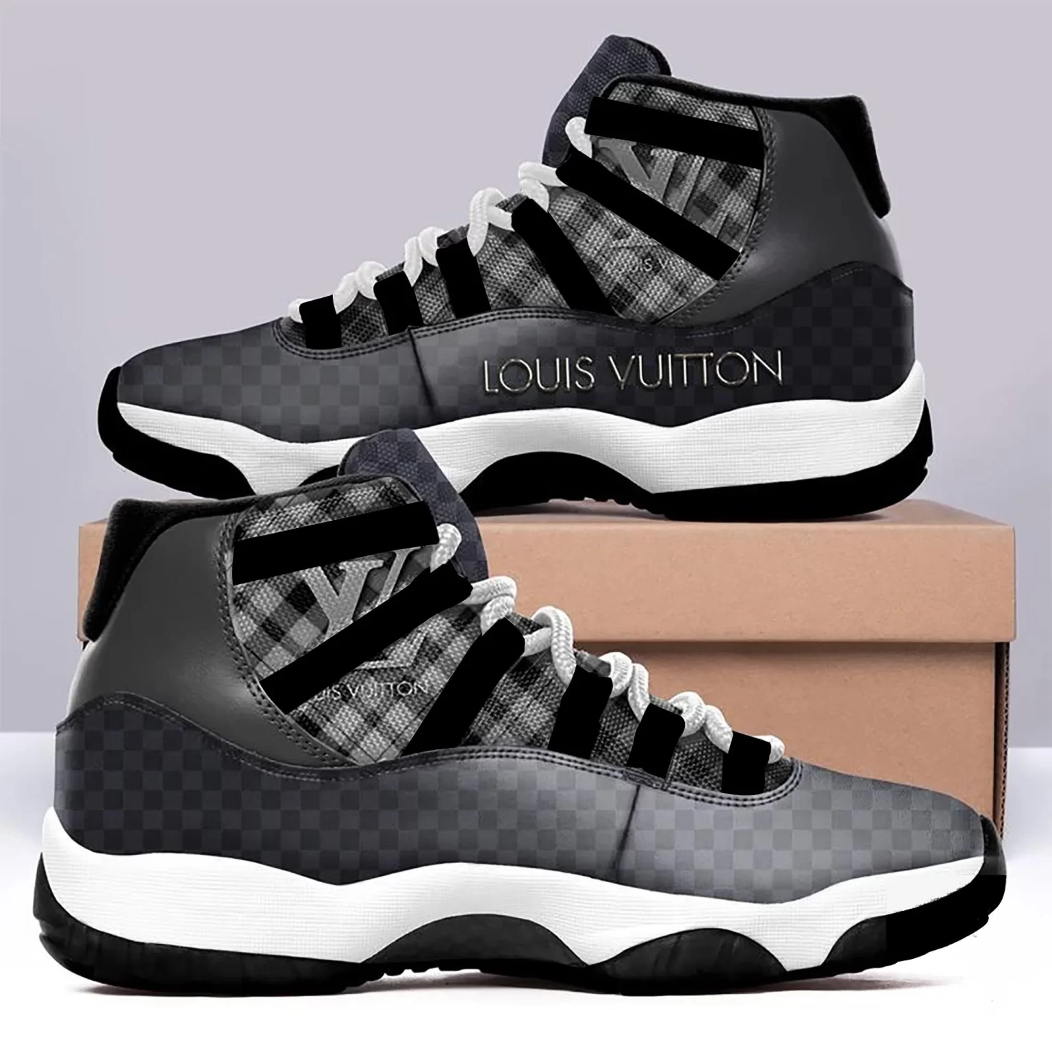 Black Grey Louis Vuitton Air Jordan 11 Sneakers Shoes LV Gifts JD11094