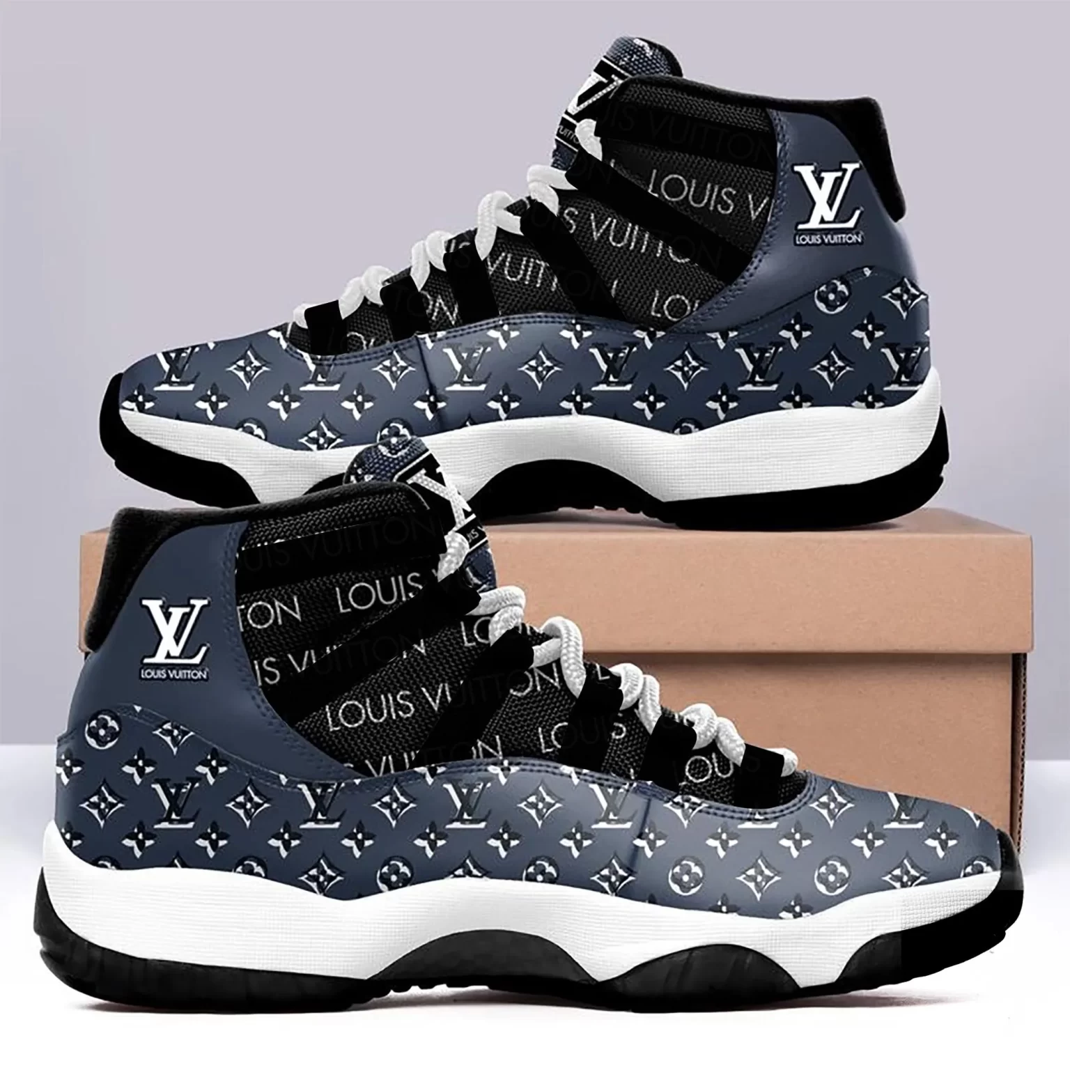 Blue Monogram Louis Vuitton Air Jordan 11 Sneakers Shoes LV Gifts JD11092