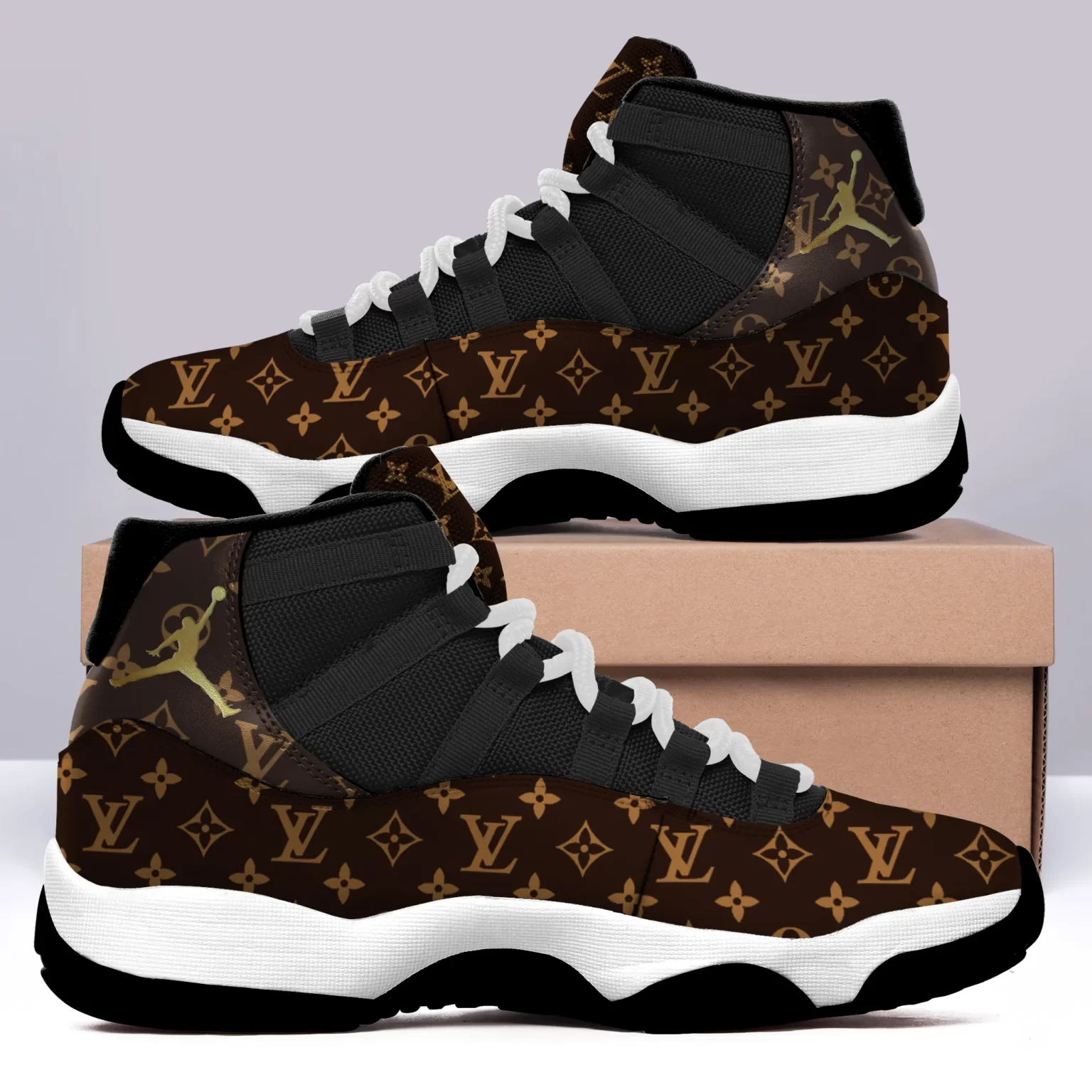 Brown Louis Vuitton Air Jordan 11 Shoes LV Sneakers Gifts JD11091