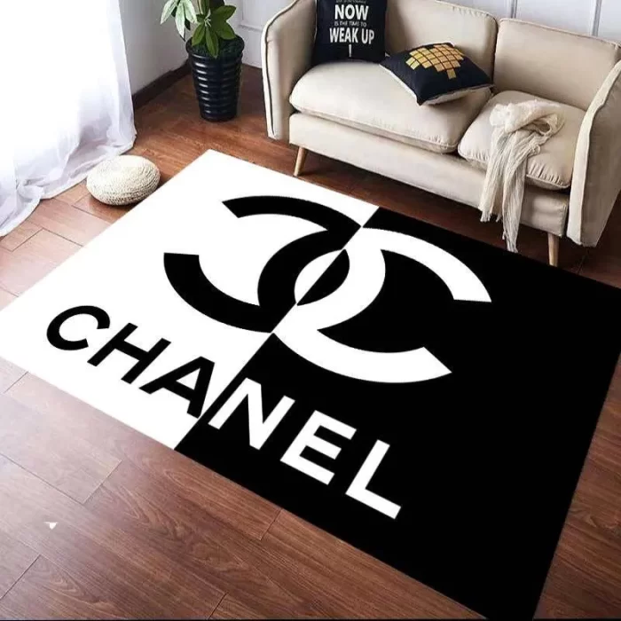 Chanel Black White Luxury Area Rug For Living Room Bedroom Carpet Floor Decor Mat RR3060