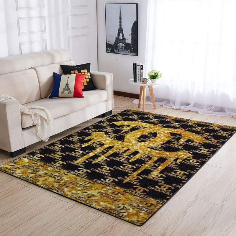 Chanel Golden Fashion Luxury Brand Premium Area Rug Carpet Floor Decor RR2658