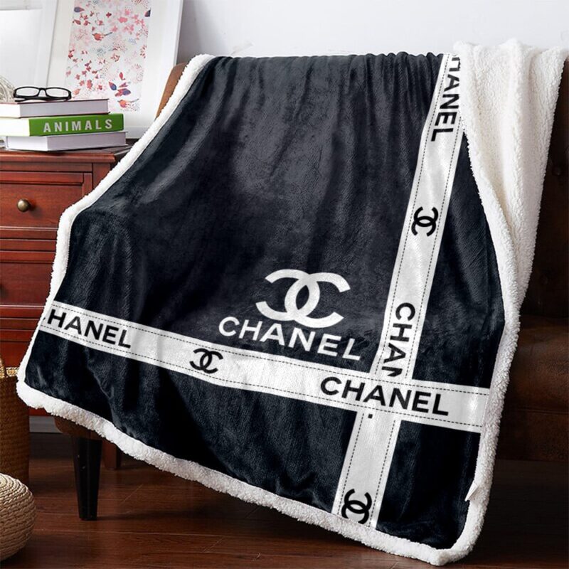 Chanel Grey Logo Fashion Luxury Brand Premium Fleece Sherpa Blanket Sofa Decor BL3117