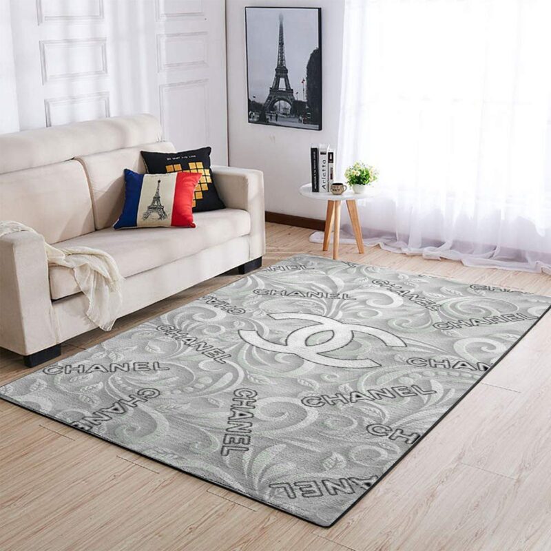 Chanel Logo Grey Fashion Luxury Brand Premium Area Rug Carpet Floor Decor RR2653