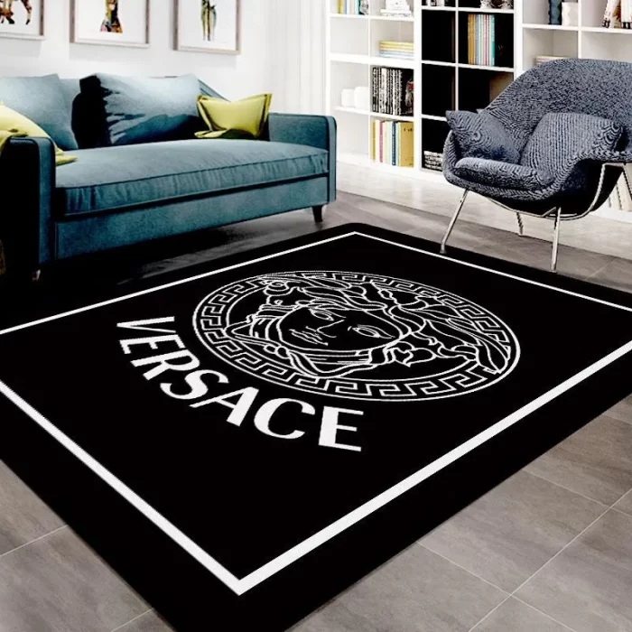 Gianni Versace Black Luxury Area Rug For Living Room Bedroom Carpet Floor Decor Mat RR3052