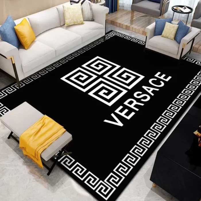 Gianni Versace Black Luxury Area Rug For Living Room Bedroom Carpet Floor Decor Mat RR3055