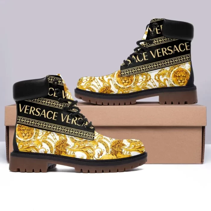 Gianni Versace Lion Gold Pattern Luxury Brand Boots Premium DCB016