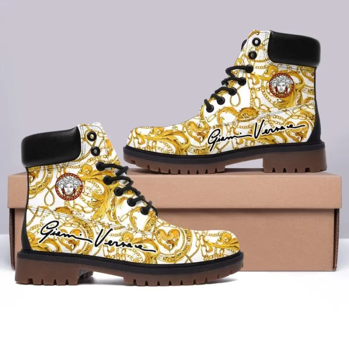 Gianni Versace Medusa Gold Pattern White Luxury Brand Boots Premium DCB014