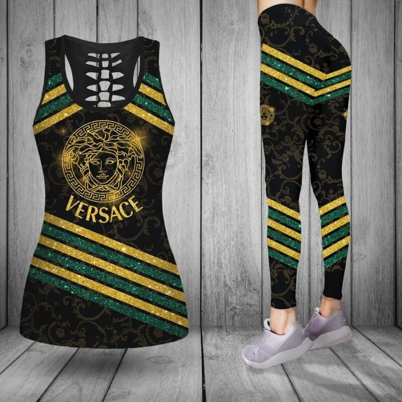 Gianni Versace Tank Top Leggings Set Luxury For Women Yoga Gym