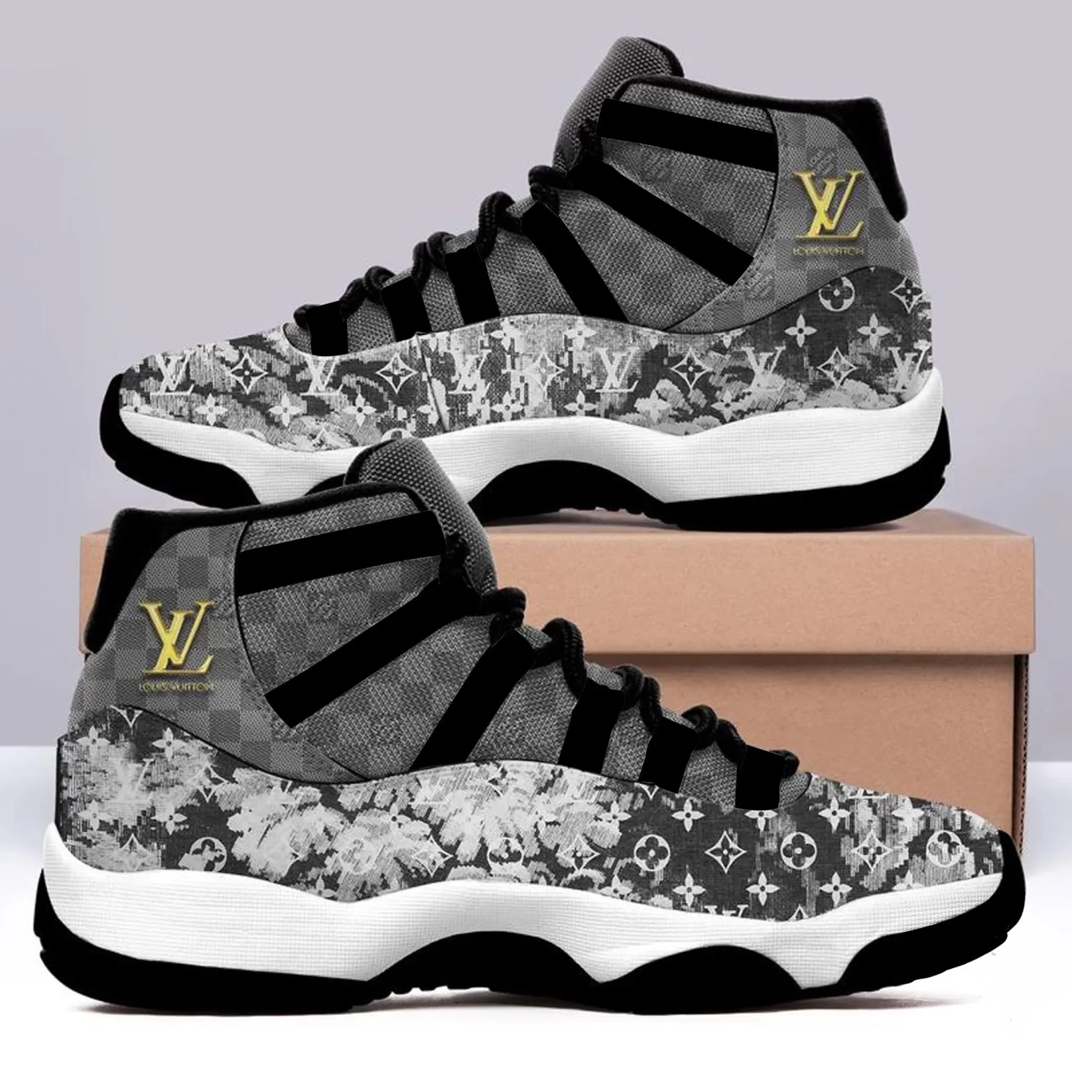 Grey Louis Vuitton Air Jordan 11 Sneakers Shoes LV Gifts JD11045