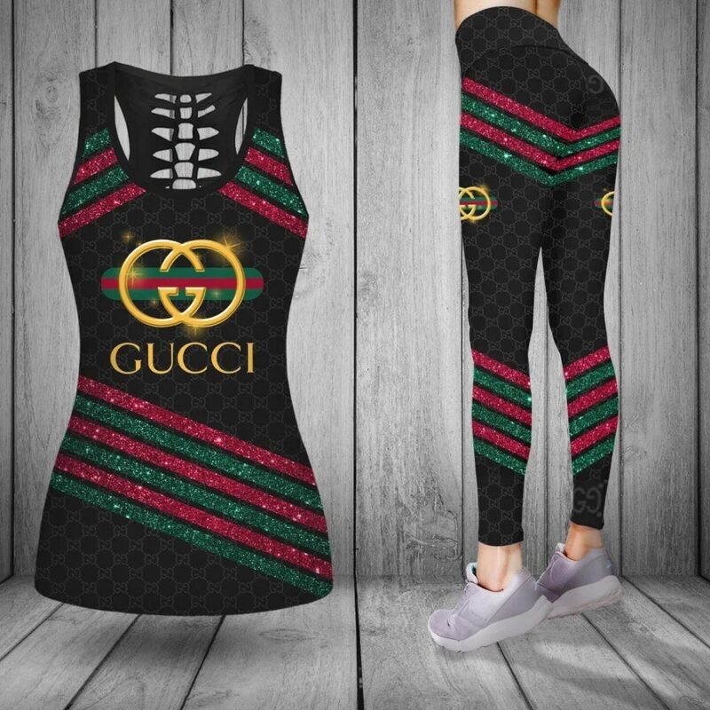 Gucci Black Tank Top Leggings Set Luxury Brand For Women Yoga Gym