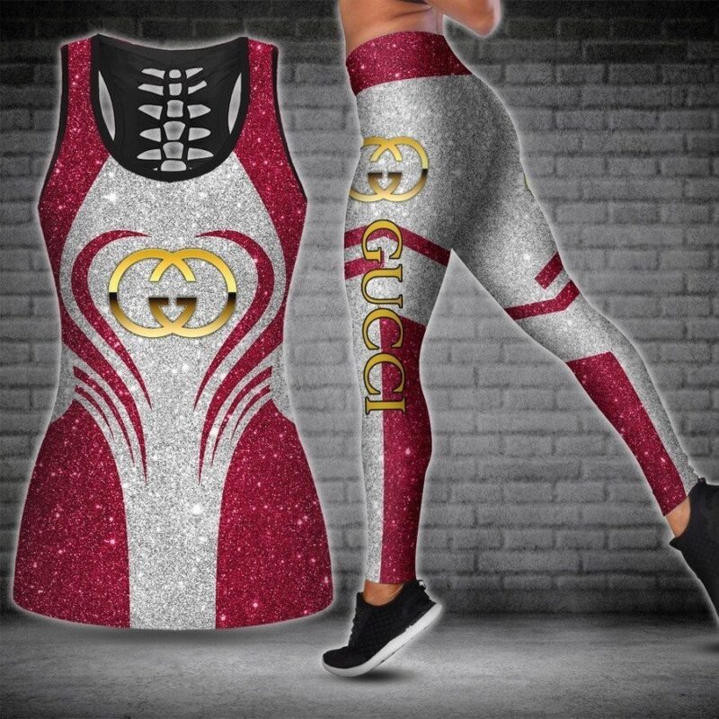 Gucci Bling Tank Top Leggings Set Luxury Brand For Women Yoga Gym