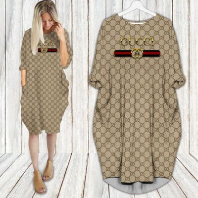 Gucci Brown Batwing Pocket Dress Luxury Brand For Women PD006