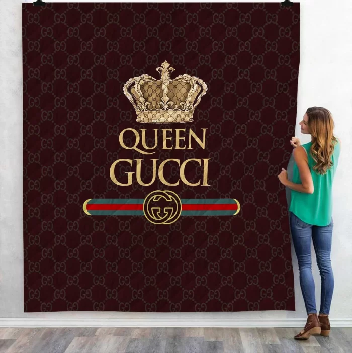 Gucci Brown Queen Fashion Luxury Brand Premium Fleece Sherpa Blanket Sofa Decor BL3119