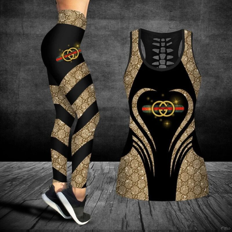 Gucci Brown Tank Top Leggings Set Luxury Brand For Women Yoga Gym