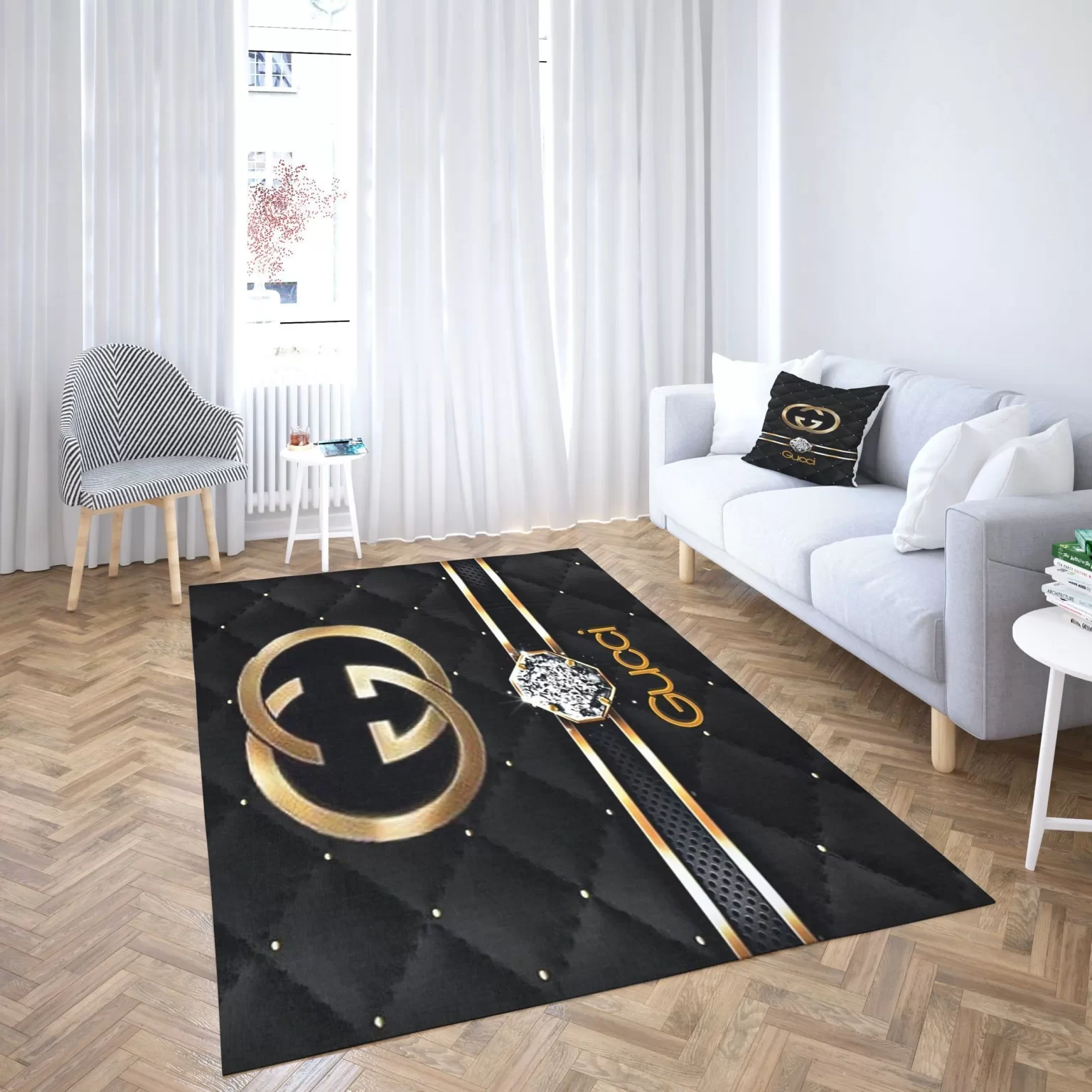 Gucci Diamond Luxury Area Rug For Living Room Bedroom Carpet Floor Decor Mat RR3024