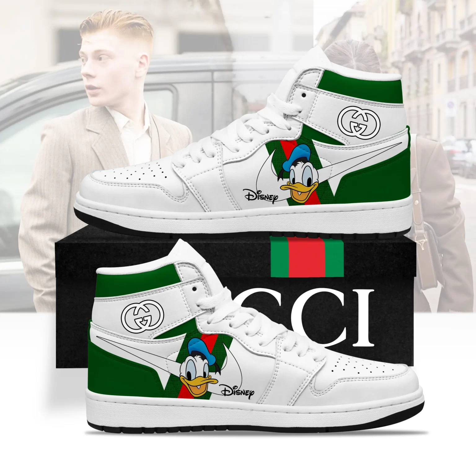 Gucci Donald Duck Luxury Brand High Air Jordan Sneaker Shoes TAJ1008