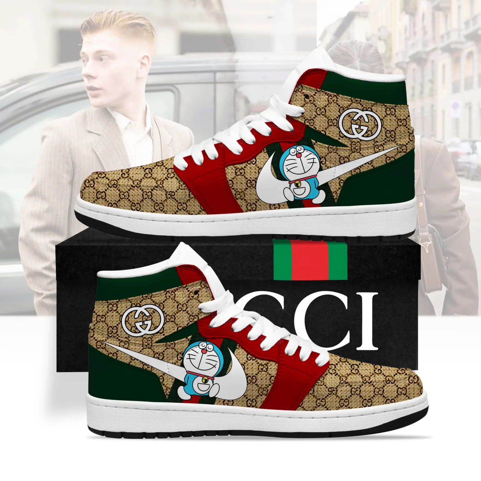 Gucci Doraemon Luxury Brand High Air Jordan Sneaker Shoes TAJ1009