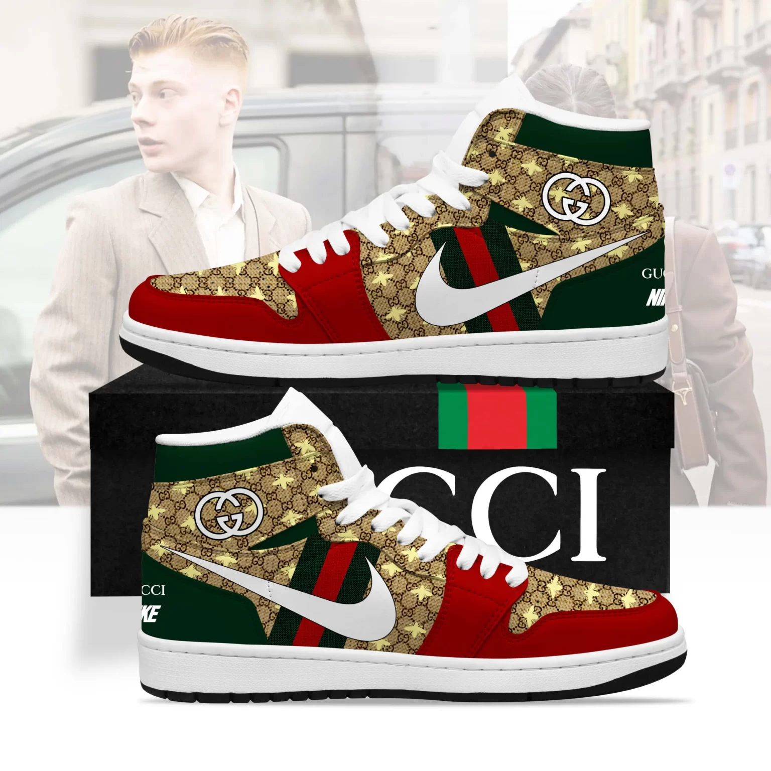 Gucci Golden Bees Luxury Brand Air Jordan High Top Sneaker Shoes TAJ1011