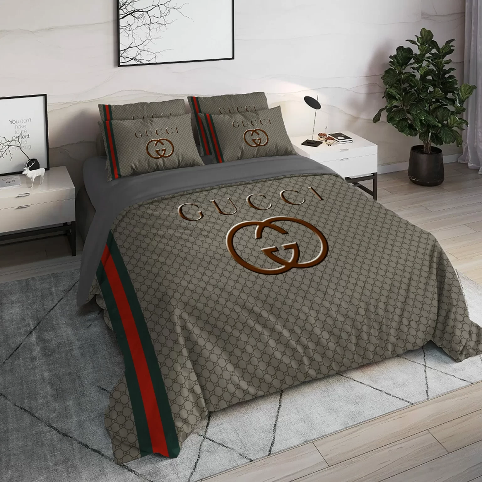 Gucci Khaki Luxury Brand High End Premium Bedding Set BS151