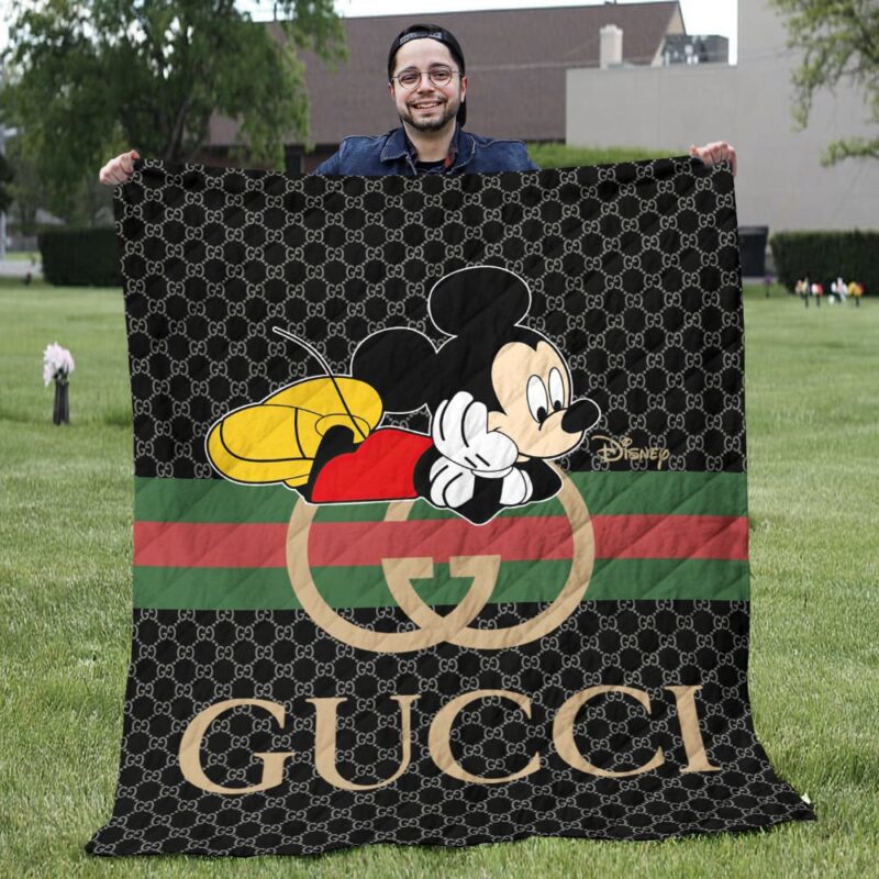 Gucci Mickey Mouse Fashion Luxury Brand Premium Fleece Sherpa Blanket Sofa Decor BL3098