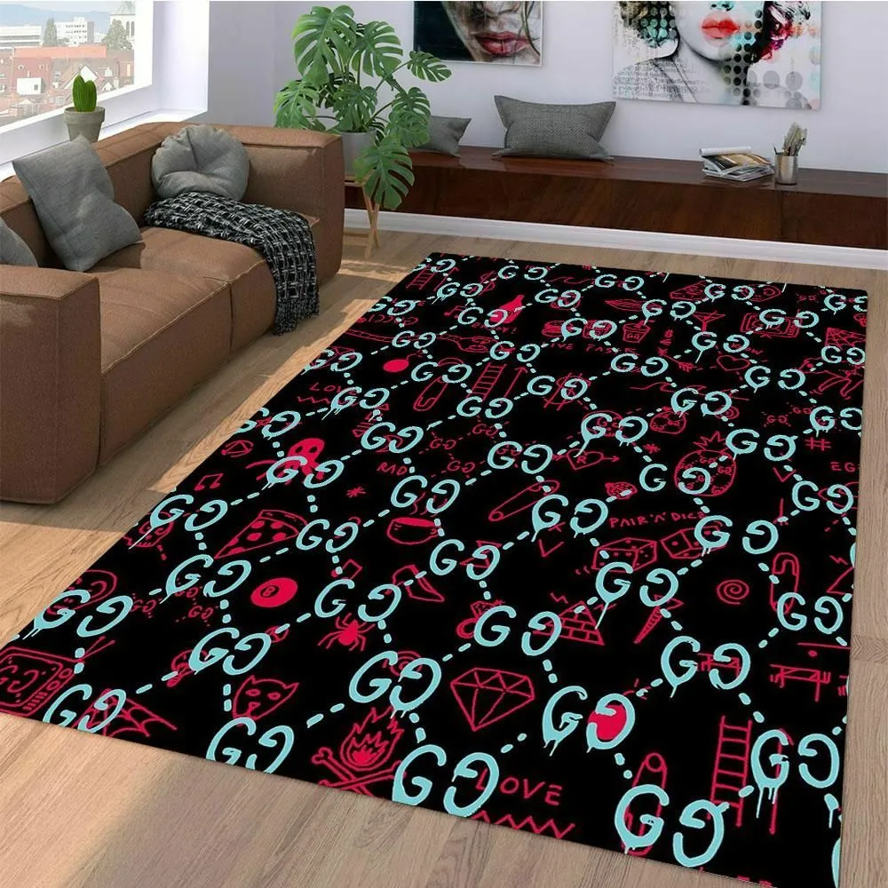 Gucci Multicolor Luxury Area Rug For Living Room Bedroom Carpet Floor Decor Mat RR3000