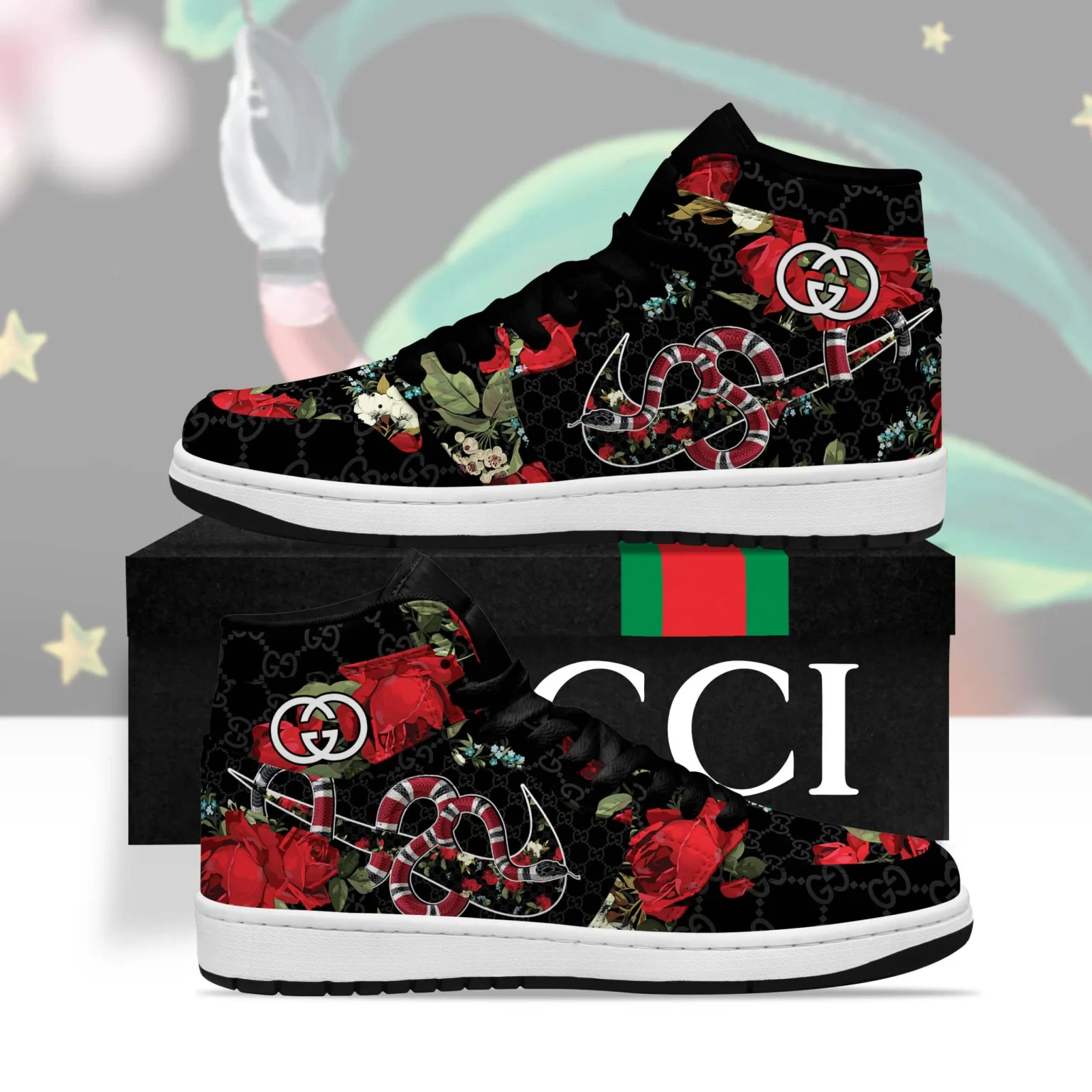 Gucci Snake Roses Luxury Brand High Air Jordan Sneaker Shoes TAJ1012