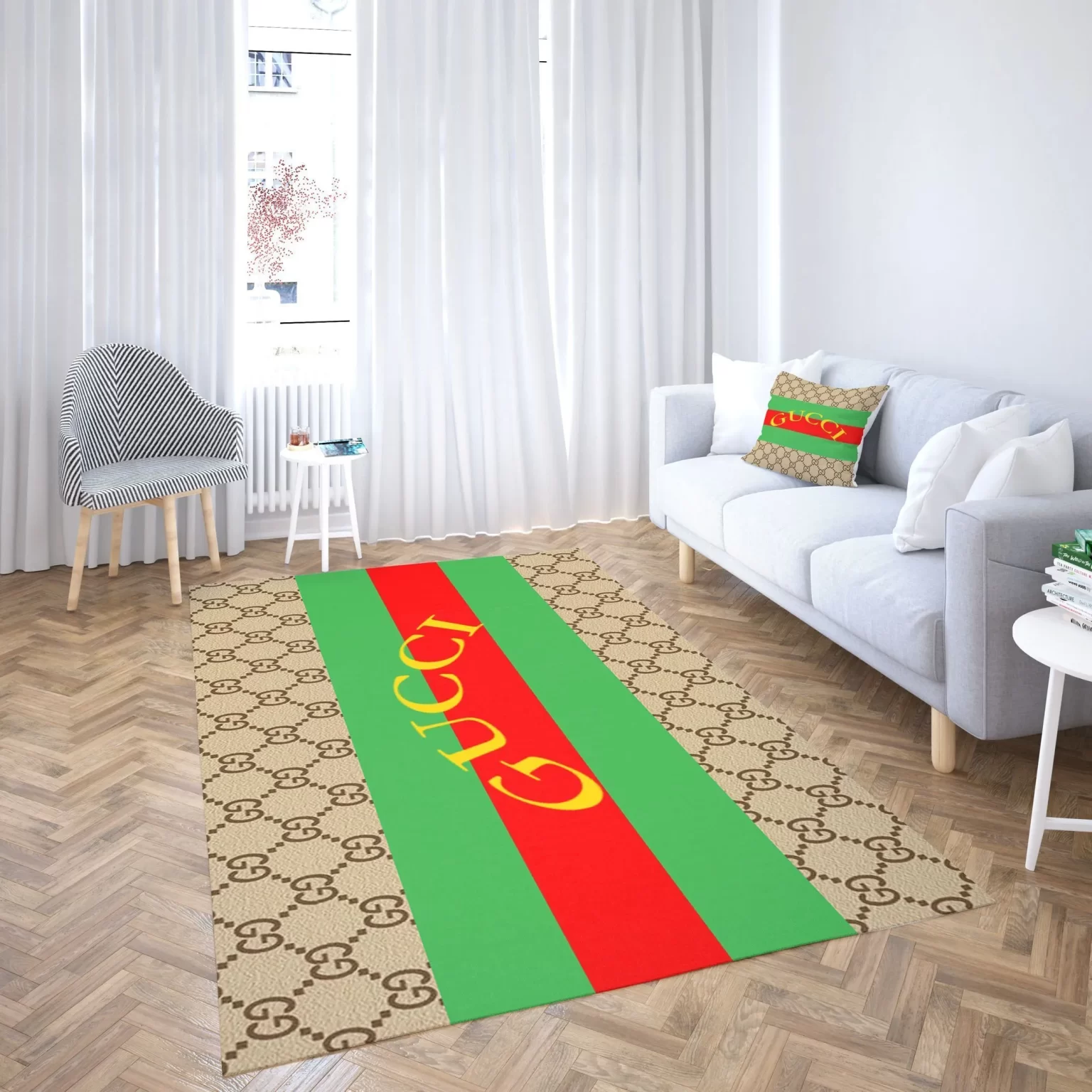 Gucci Stripe Luxury Area Rug For Living Room Bedroom Carpet Floor Decor Mat RR2970