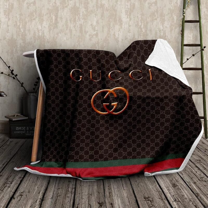 Gucci Yellow Copper Fashion Logo Luxury Brand Fleece Sherpa Blanket Sofa Decor BL3073