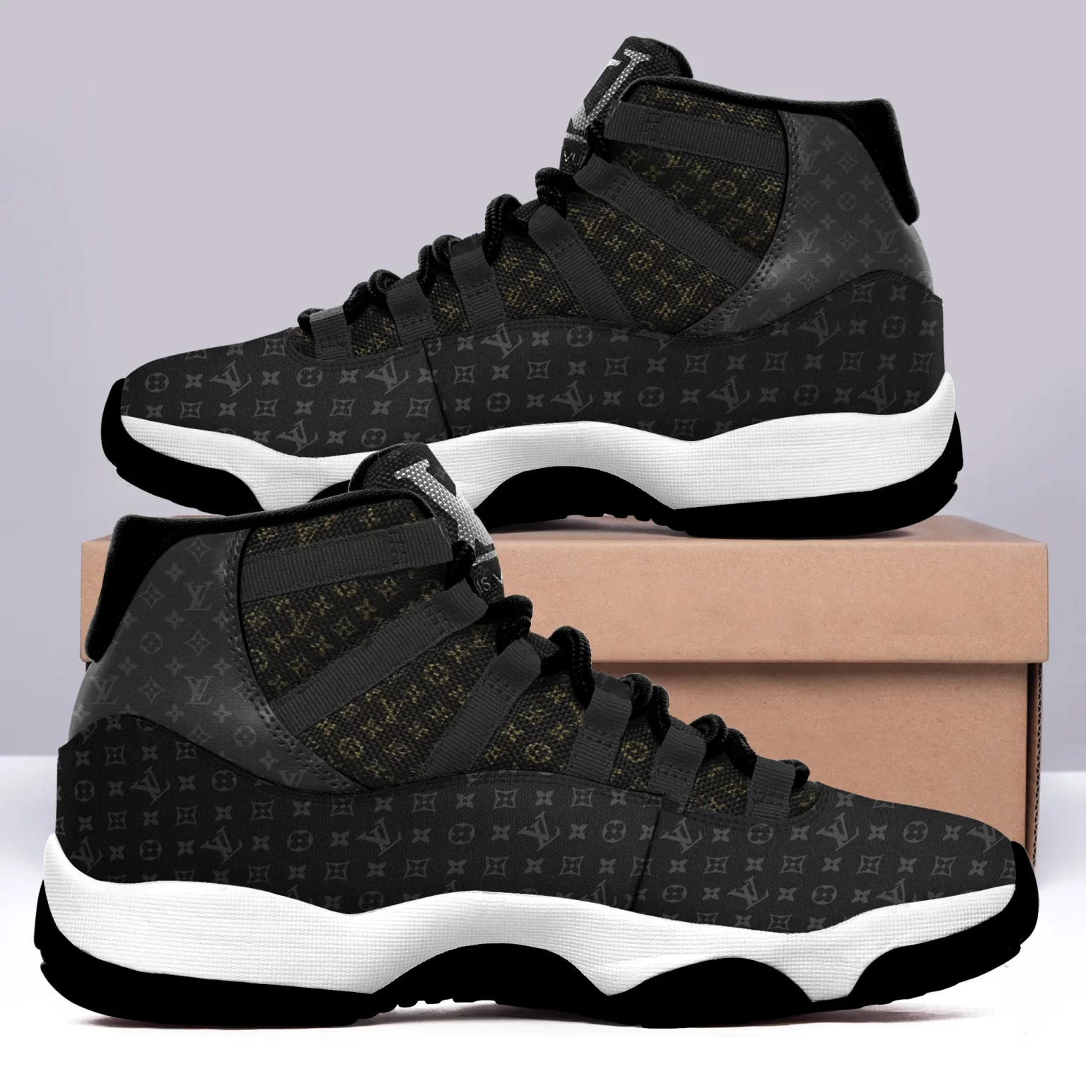 Louis Vuitton Air Jordan 11 Sneakers Shoes Black Monogram LV Gifts JD11052