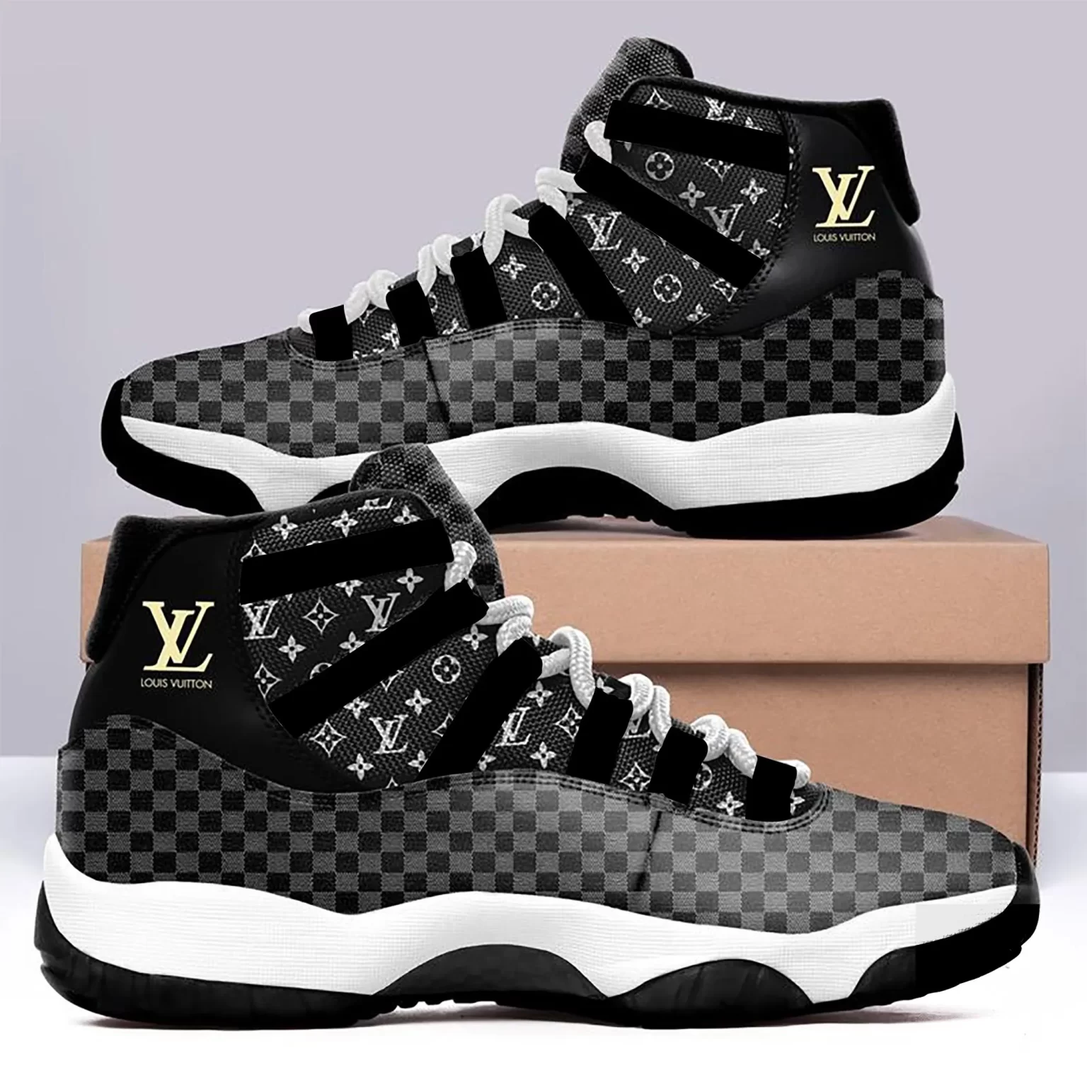 Louis Vuitton Air Jordan 11 Sneakers Shoes LV Black Monogram Gifts JD11051