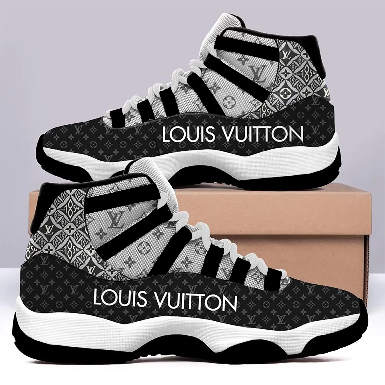 Louis Vuitton Air Jordan 11 Sneakers Shoes LV Grey Gifts JD11050