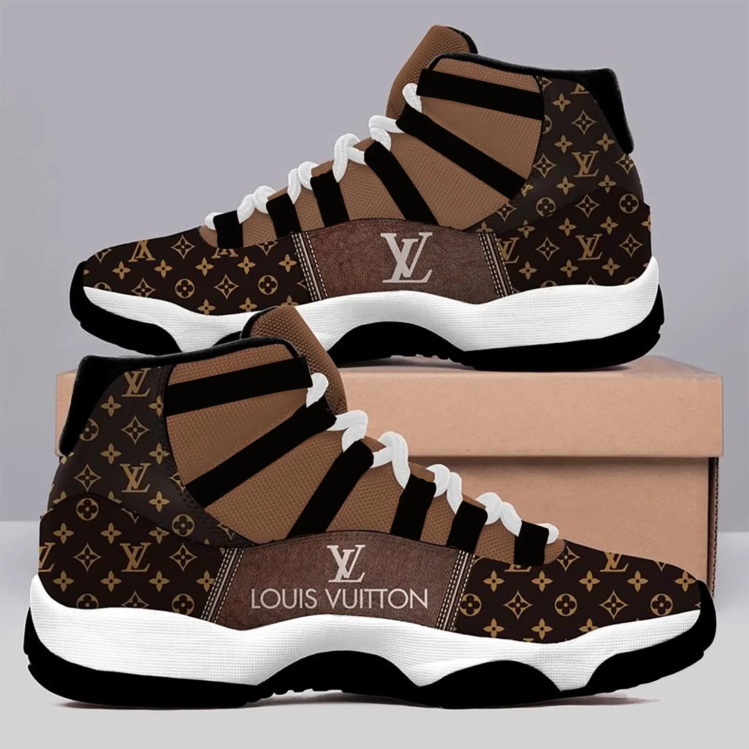 Louis Vuitton Black Monogram Air Jordan 11 Sneakers Shoes LV Gifts JD11043