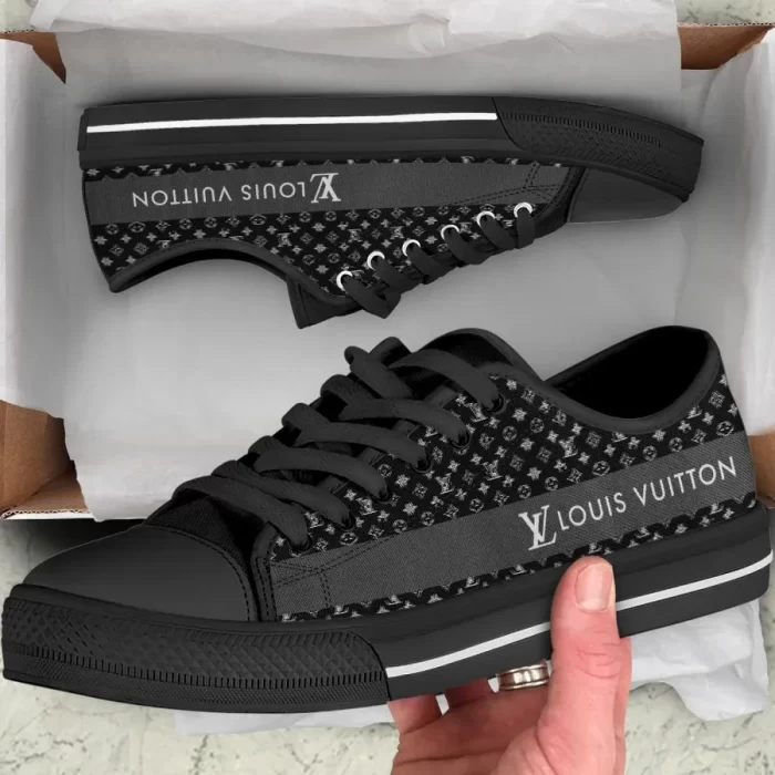 Louis Vuitton Black Monogram Low Top Canvas Shoes Luxury Brand Sneaker LTS011