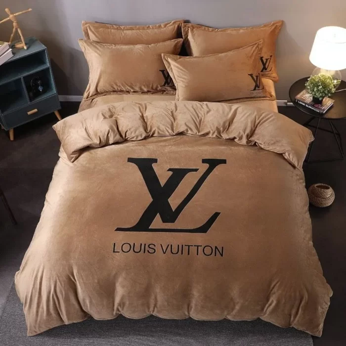 Louis Vuitton Brown Brand Bedding Set Bedspread Duvet Cover Set BS373
