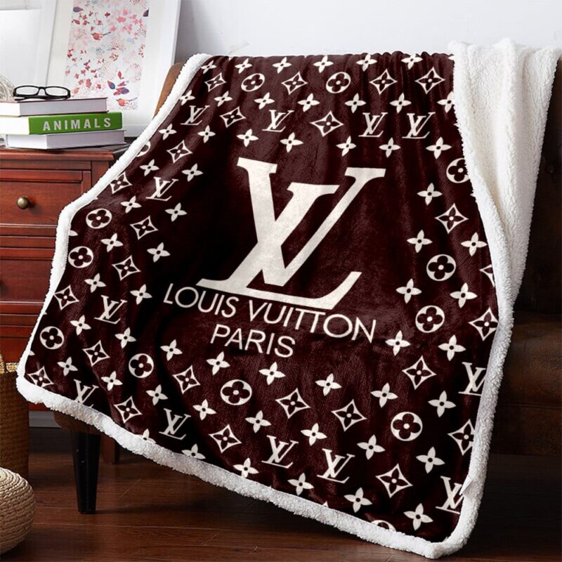 Louis Vuitton Brown Logo Fashion Luxury Brand Premium Fleece Sherpa Blanket Sofa Decor BL3118