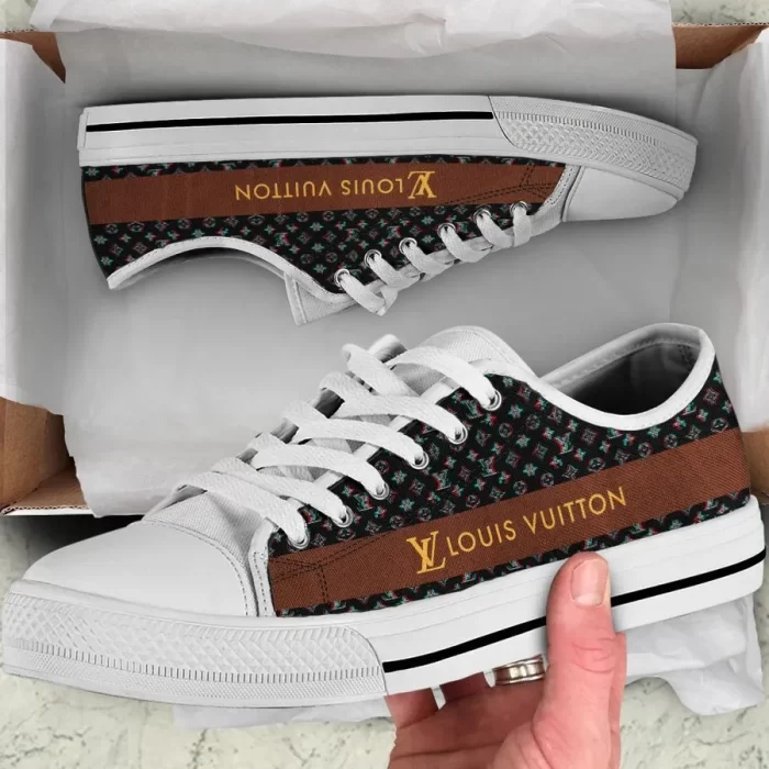Louis Vuitton Brown Logo White Low Top Canvas Shoes Luxury Brand Sneaker LTS009