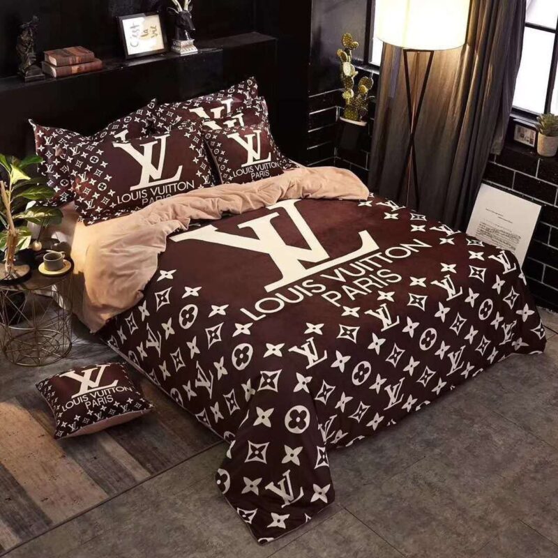 Louis Vuitton Brown White Logo Fashion Luxury Brand Bedding Set BS270