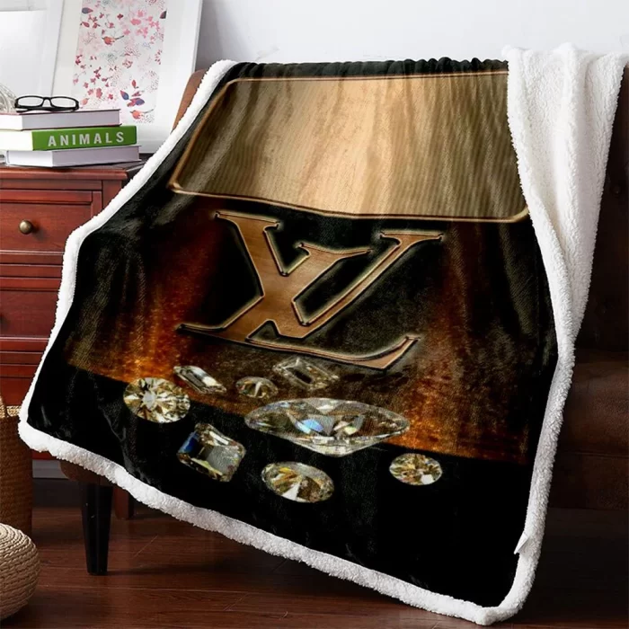 Louis Vuitton Diamon Fashion Logo Luxury Brand Premium Fleece Sherpa Blanket Sofa Decor BL3080