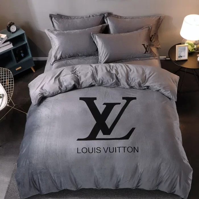 Louis Vuitton Grey Brand Bedding Set Bedspread Duvet Cover Set BS372
