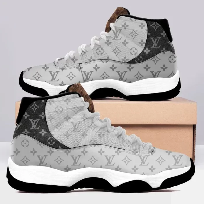 Louis Vuitton Grey Monogram Air Jordan 11 Sneakers Shoes LV Gifts JD11034