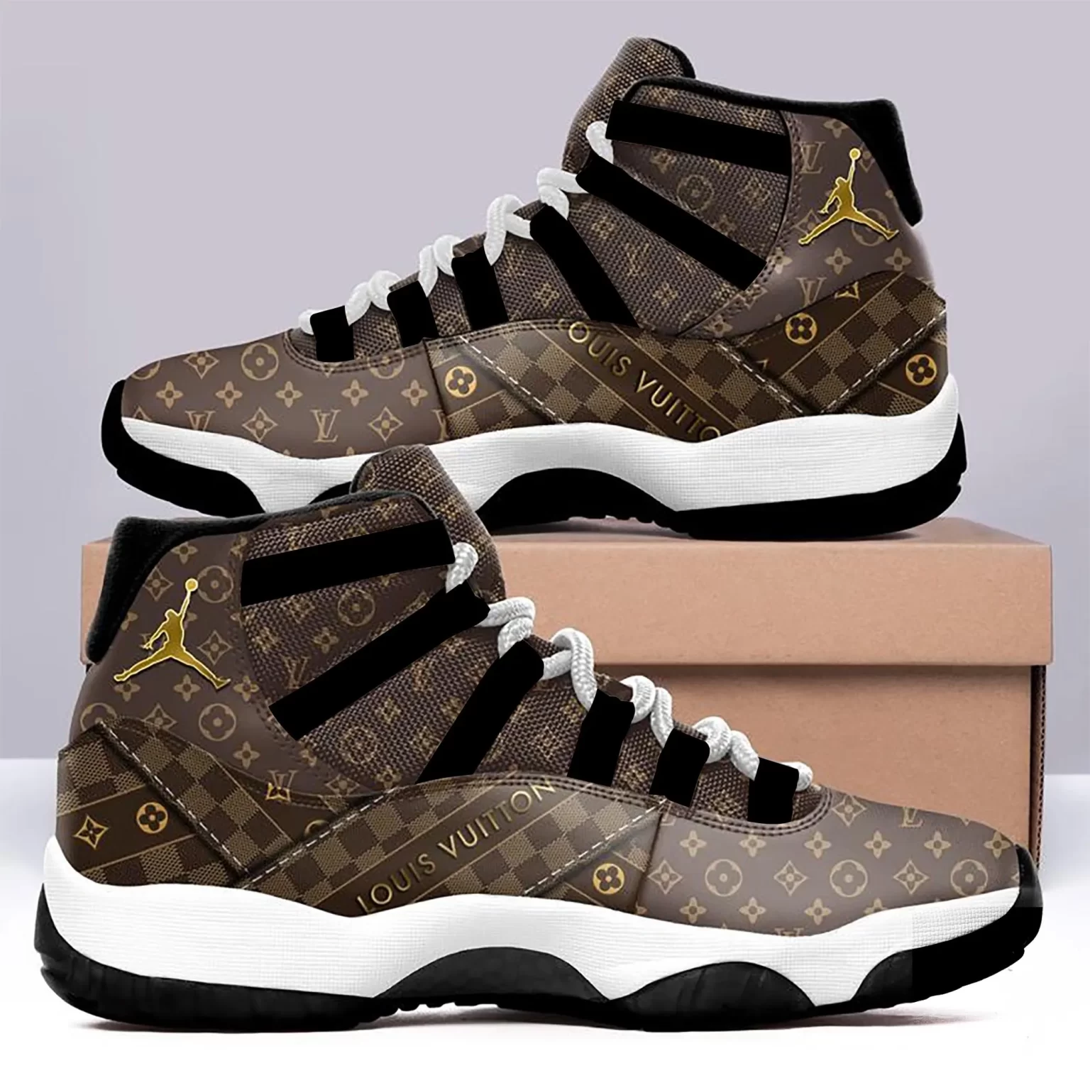 Louis Vuitton Monogram Black Air Jordan 11 Sneakers Shoes LV Gifts JD11028