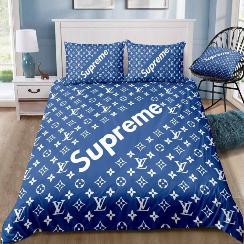 Louis Vuitton Supreme Blue Luxury Premium Bedding Set BS285