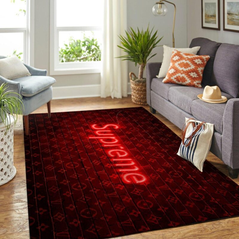 Louis Vuitton Supreme Red Led Luxury Area Rug Carpet Floor Decor RR2755