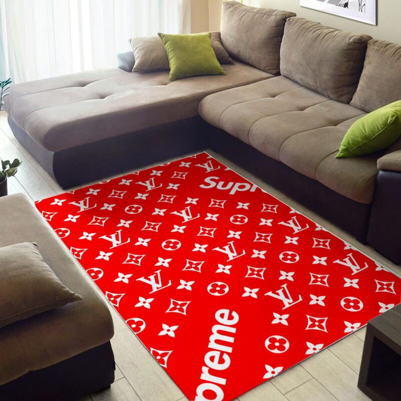 Louis Vuitton Supreme Red Luxury Brand Premium Area Rug Carpet Floor Decor RR2729