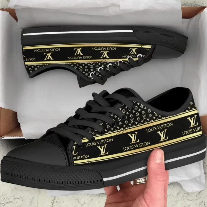 Louis Vuitton Yellow Black Low Top Canvas Shoes Luxury Brand Sneaker LTS012