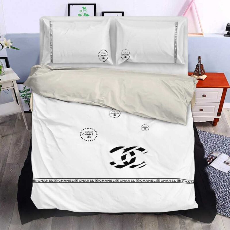 MK Chanel White Luxury Brand Premium Bedding Set Duvet Cover