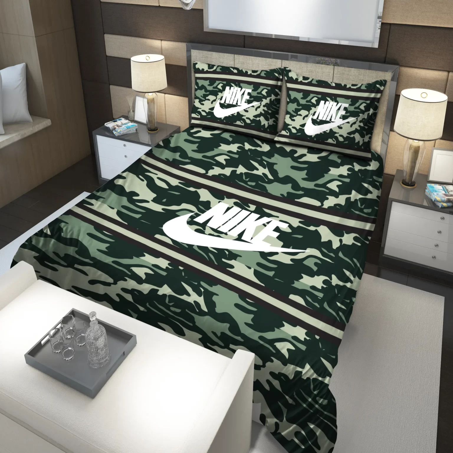 Nike Green Army Fashion Luxury Brand Premium Bedding Set BS236